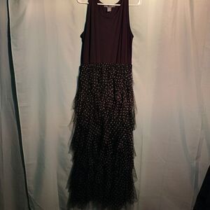 Sleeveless Black Maxi Dress with Tiered Polka Dot Tulle Skirt – Elegant Dress